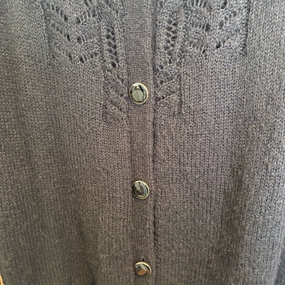 Sezane Black Pointelle Knit Cardigan Sweater Mohair Elegant Luxury Womens Large - Picture 8 of 12